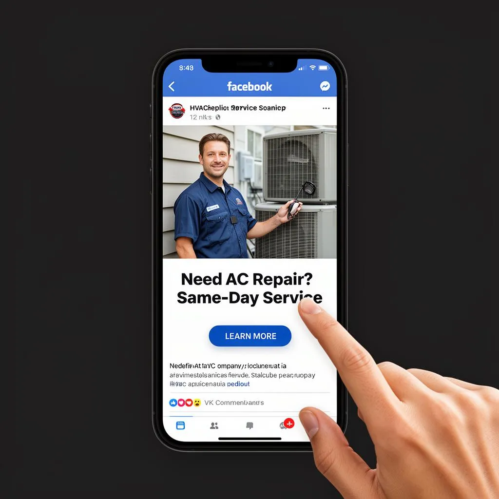 Homeowner clicking a Facebook ad for HVAC service